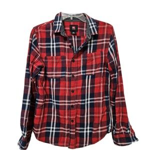 Quiksilver Edition Flannel Shirt Mens Small Red Plaid Button Up 100% Cotton VGUC
